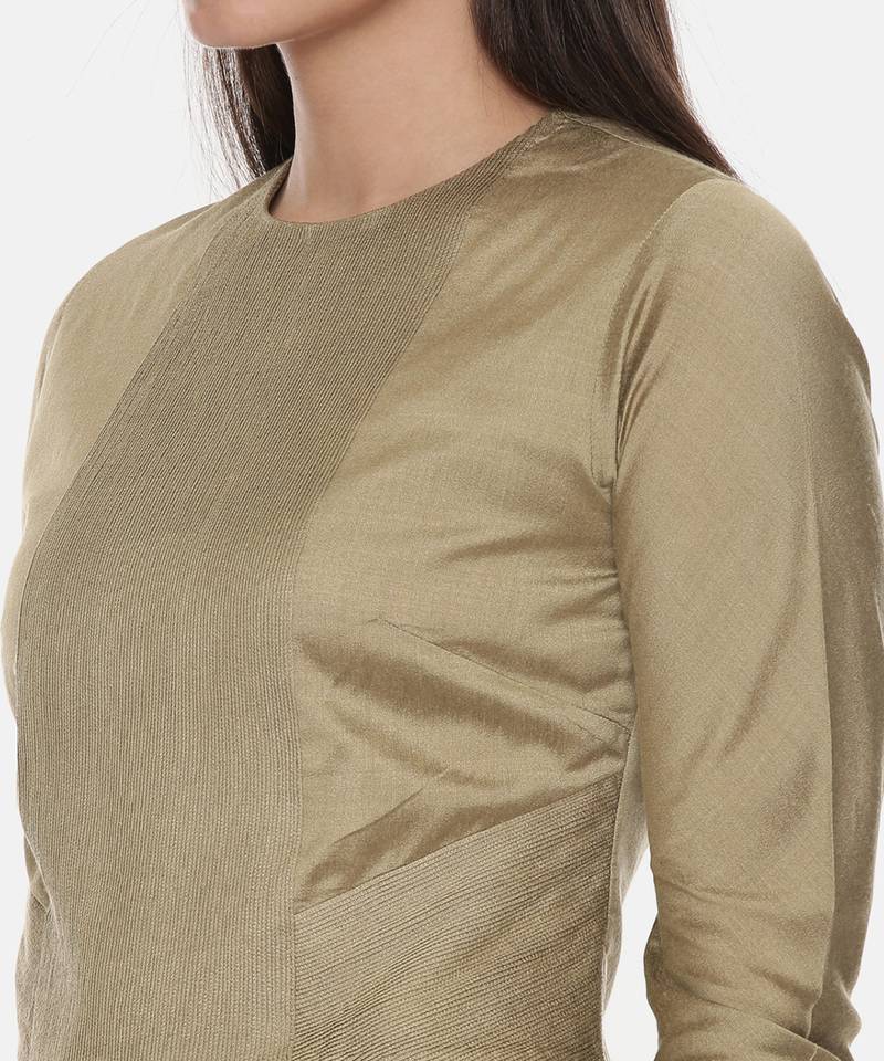 Silk Pintuck Gold Long Blouse