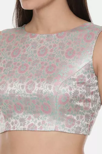 Silk Banares Silver Blue Blouse