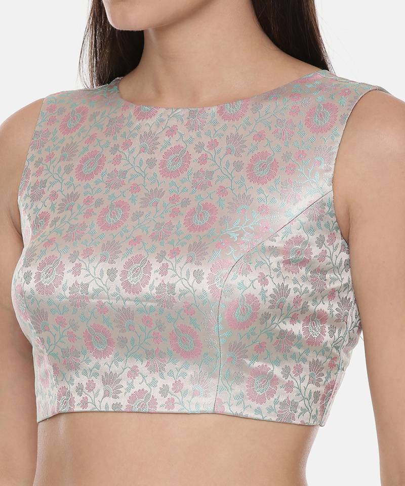 Silk Banares Silver Blue Blouse