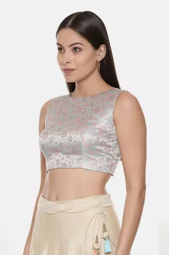 Silk Banares Silver Blue Blouse