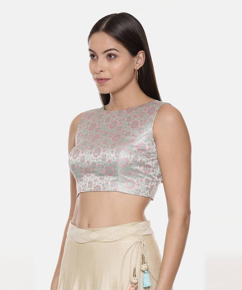 Silk Banares Silver Blue Blouse