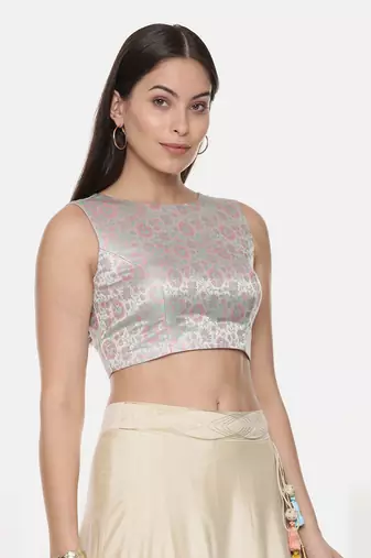 Silk Banares Silver Blue Blouse