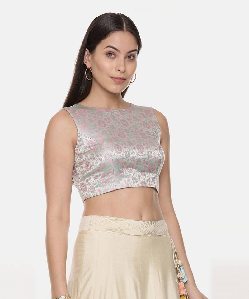 Silk Banares Silver Blue Blouse