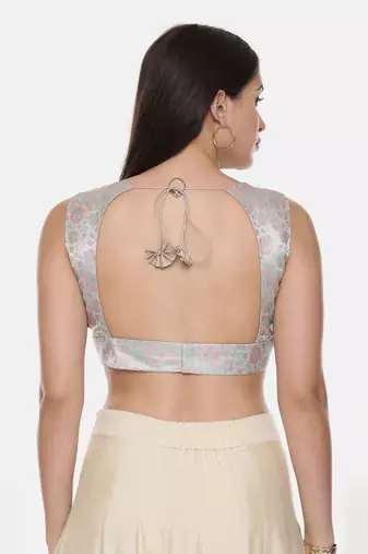 Silk Banares Silver Blue Blouse
