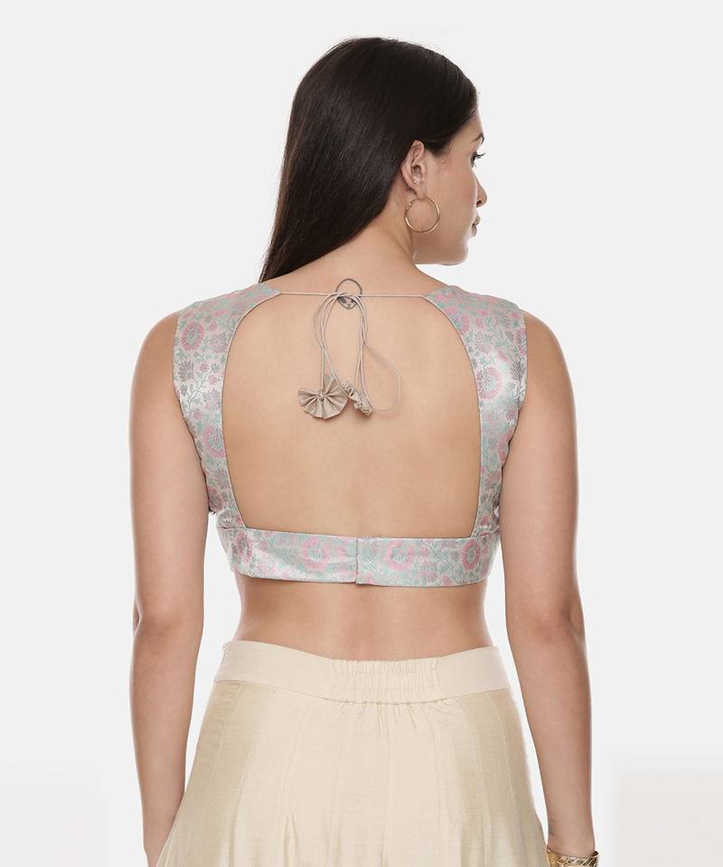 Silk Banares Silver Blue Blouse