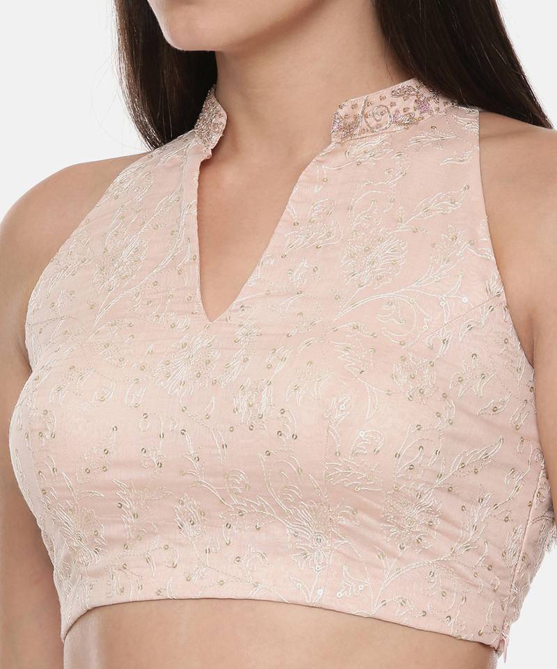 Pink Embroidery Chanderi Blouse