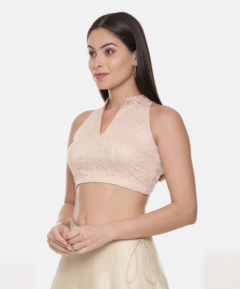 Pink Embroidery Chanderi Blouse