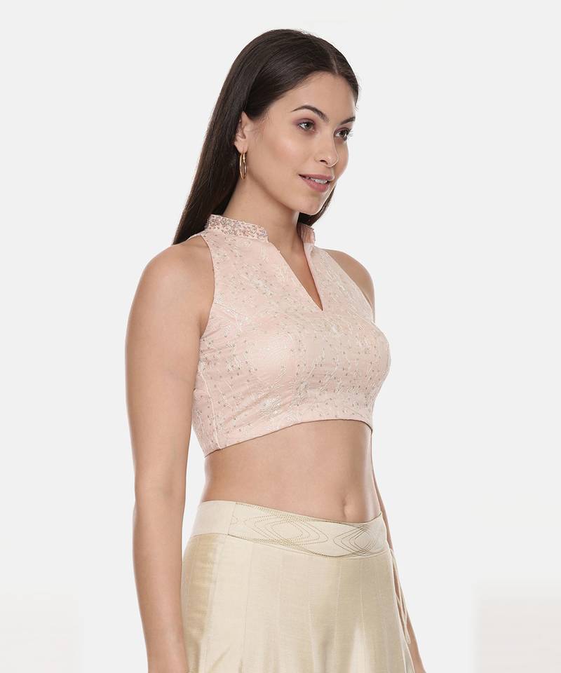 Pink Embroidery Chanderi Blouse