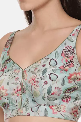 Printed Green Muslin Blouse