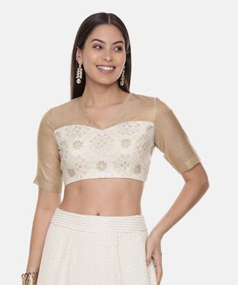 Chanderi Beige Ivory Emb Blouse 1