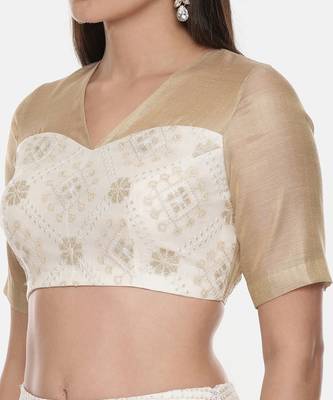 Chanderi Beige Ivory Emb Blouse 3