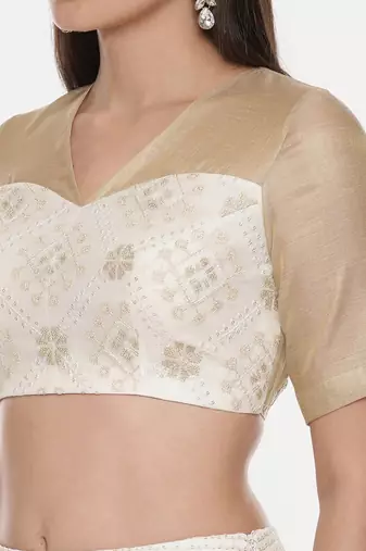 Chanderi Beige Ivory Emb Blouse