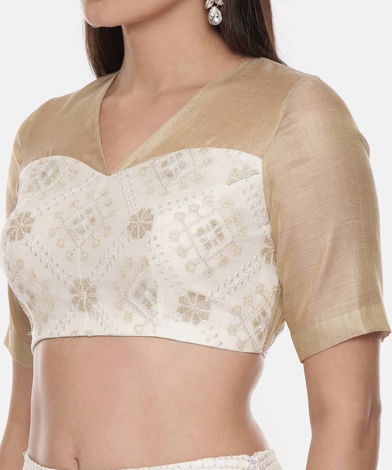 Chanderi Beige Ivory Emb Blouse
