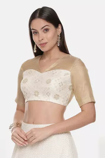 Chanderi Beige Ivory Emb Blouse