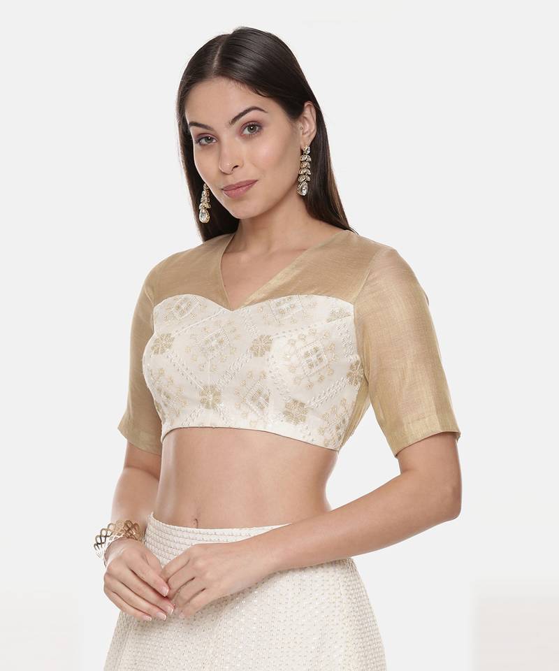 Chanderi Beige Ivory Emb Blouse
