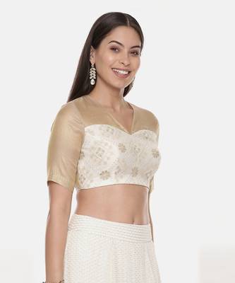 Chanderi Beige Ivory Emb Blouse 5