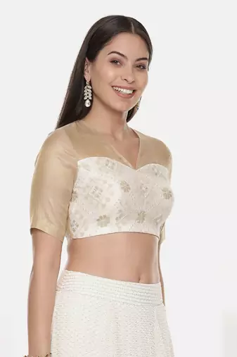 Chanderi Beige Ivory Emb Blouse