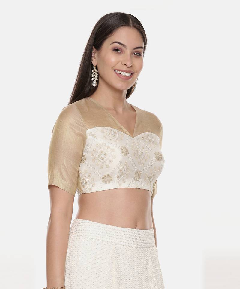 Chanderi Beige Ivory Emb Blouse