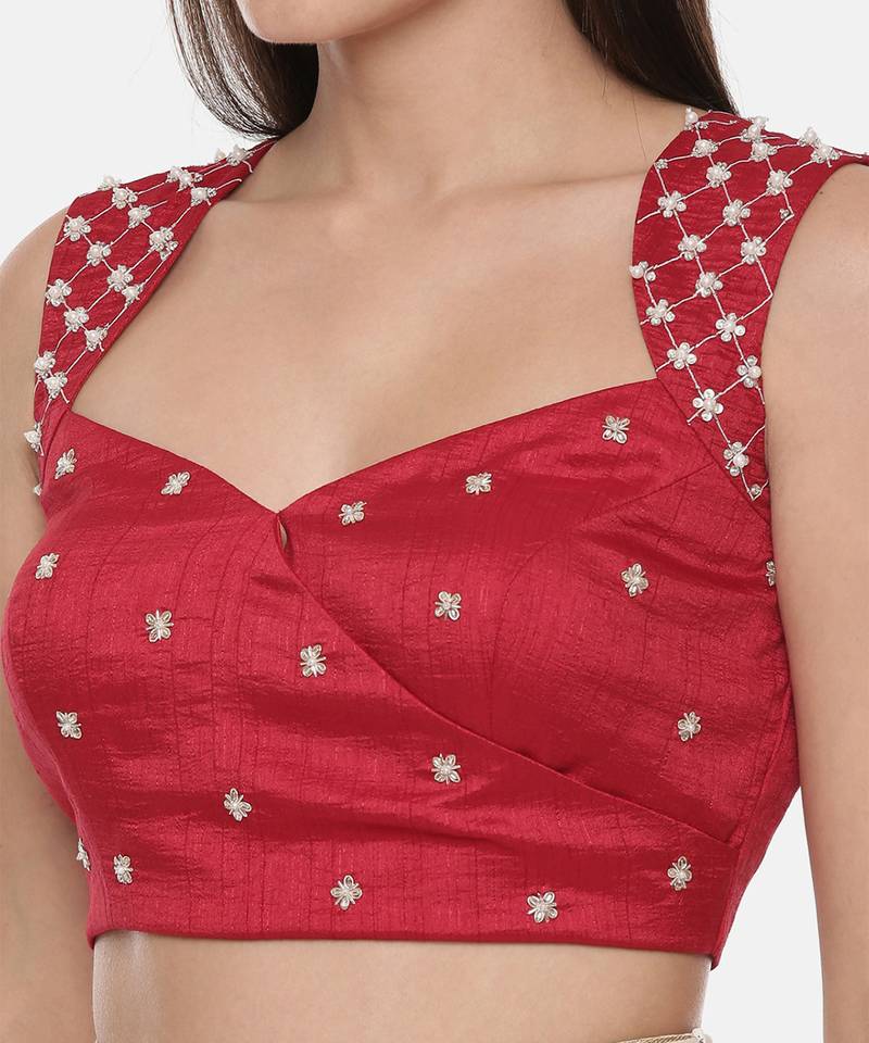 Red Sequin Silk Blouse