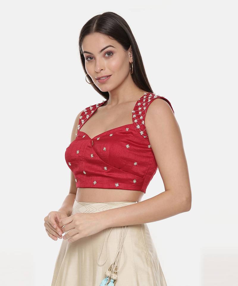 Red Sequin Silk Blouse