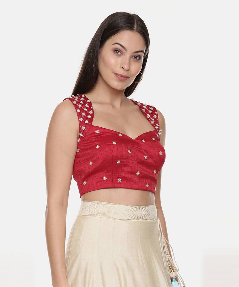 Red Sequin Silk Blouse