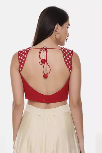 Red Sequin Silk Blouse