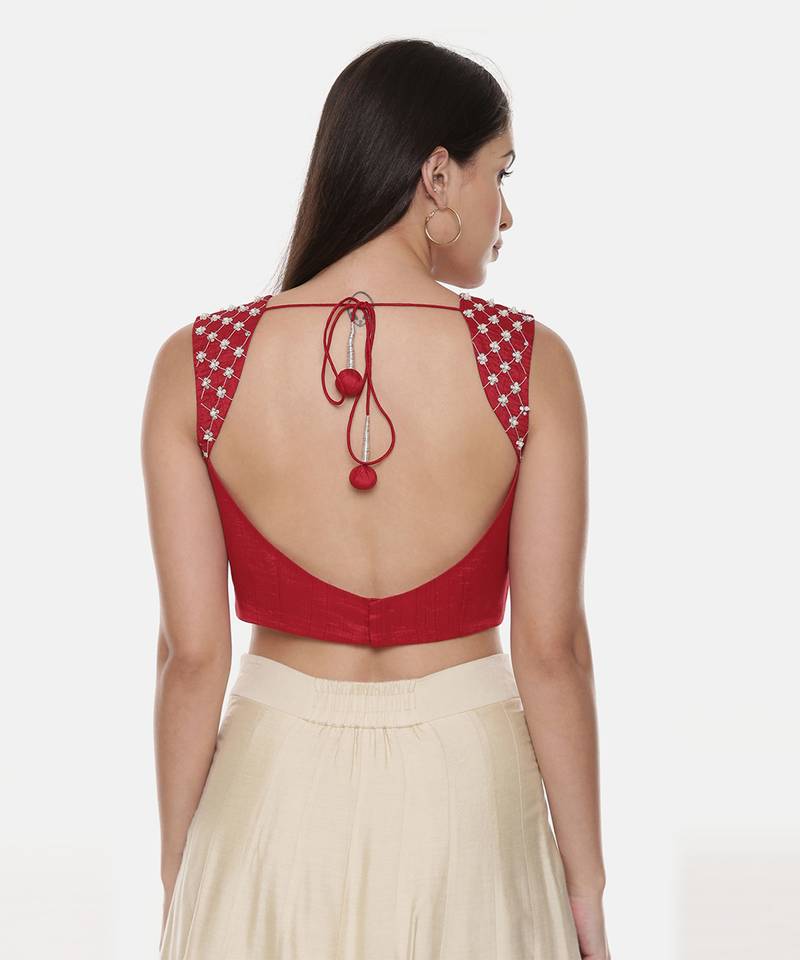 Red Sequin Silk Blouse