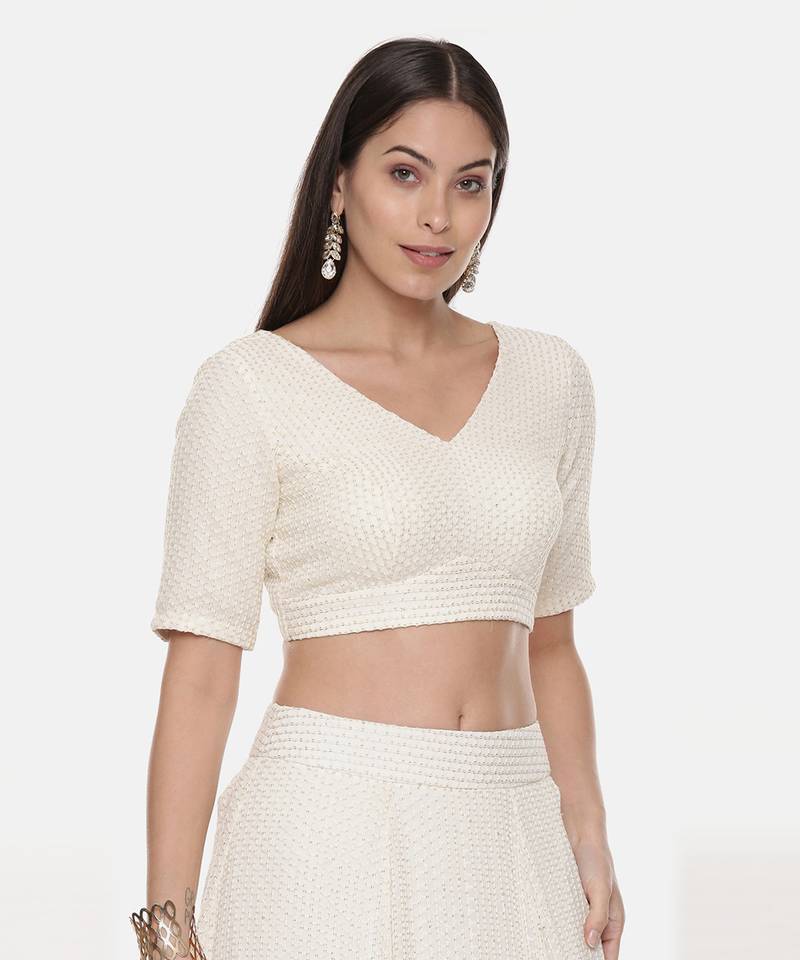Ivory Georgette Sequin Blouse