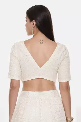 Ivory Georgette Sequin Blouse