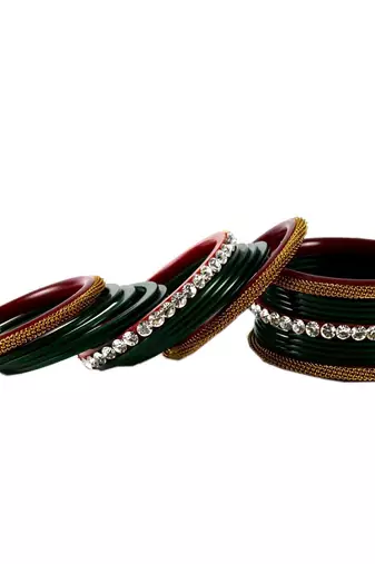 Extra Large Size Brass And Acrylic Bangle Color Dark Green