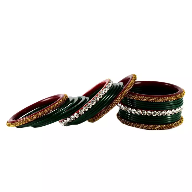 Extra Large Size Brass And Acrylic Bangle Color Dark Green