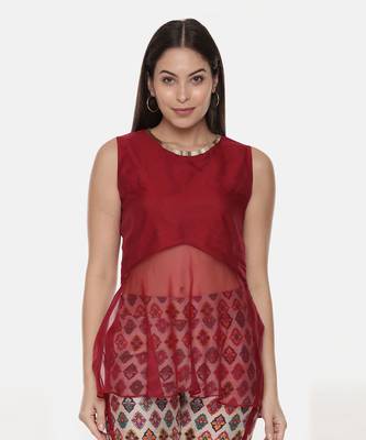Silk Chanderi Red Top 2
