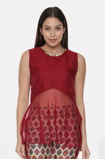 Silk Chanderi Red Top