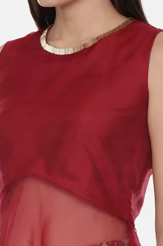 Silk Chanderi Red Top