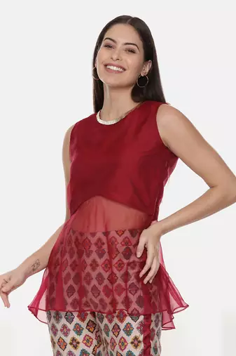 Silk Chanderi Red Top
