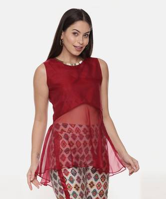 Silk Chanderi Red Top 5