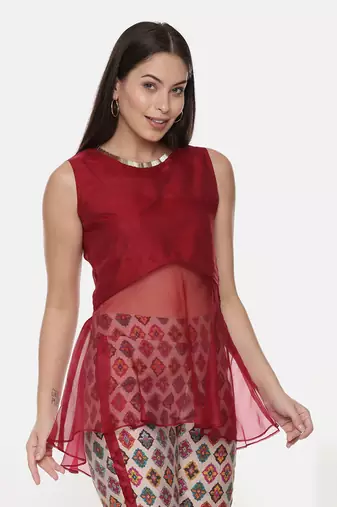 Silk Chanderi Red Top