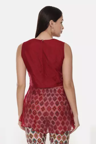 Silk Chanderi Red Top