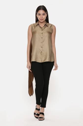 Silk Gold Black Sleeveless Top