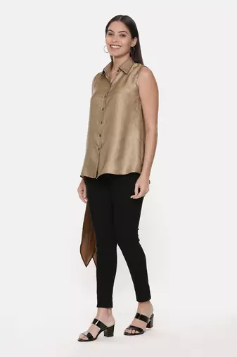 Silk Gold Black Sleeveless Top