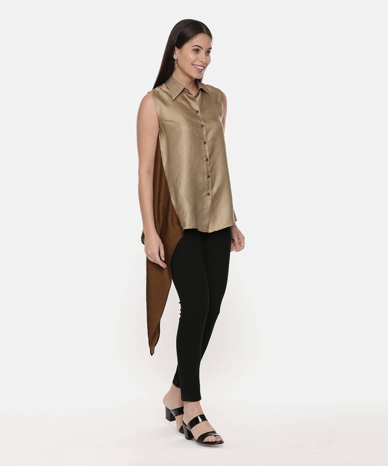 Silk Gold Black Sleeveless Top