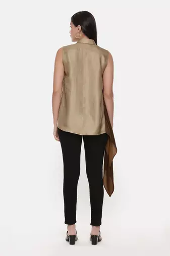 Silk Gold Black Sleeveless Top