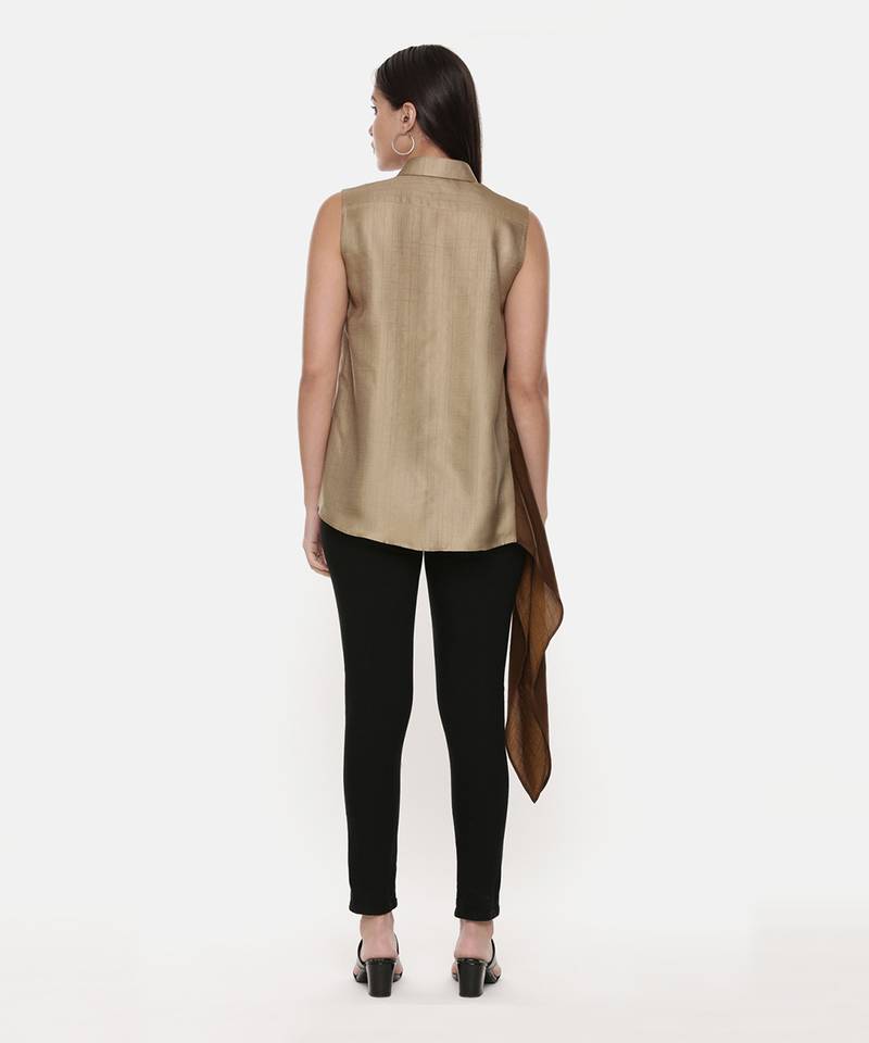 Silk Gold Black Sleeveless Top