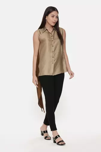 Silk Gold Black Sleeveless Top