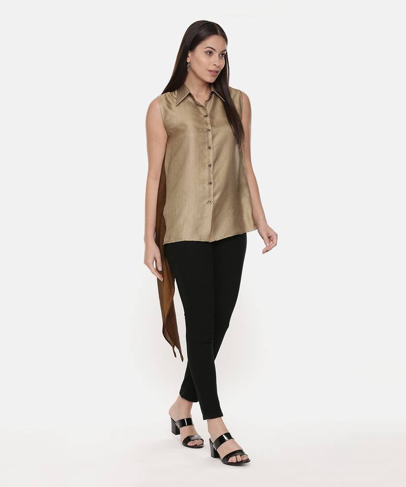 Silk Gold Black Sleeveless Top
