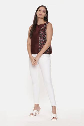 Brown Printed Silk Top