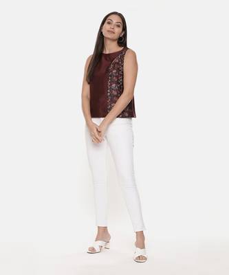 Brown Printed Silk Top 1