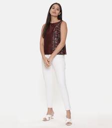 Brown Printed Silk Top