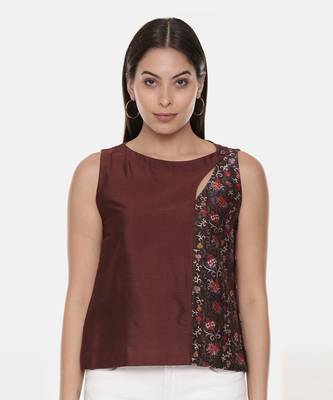 Brown Printed Silk Top 2