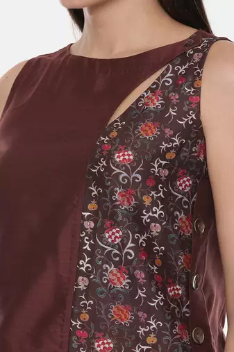 Brown Printed Silk Top